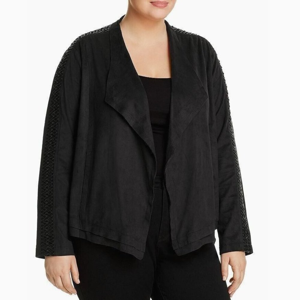 Lysse Inga Faux suede Jacket Plus Sizes 1X 2X 3X Black Moto Draped Blazer